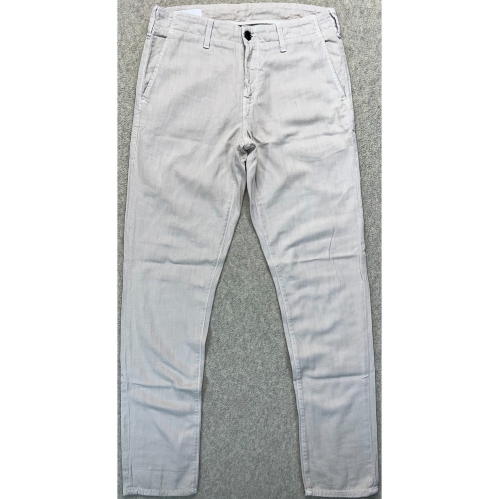 BLDWN Men's Chino Trouser Pants 32W Natural Modern Slim Flat Front Linen Blend
